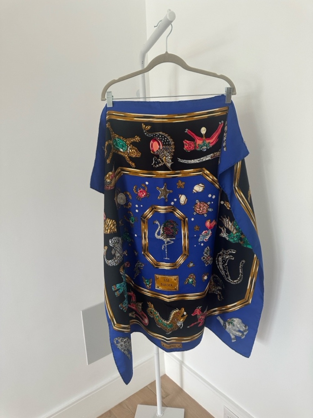 Danielle Nicole Royal Blue and Black Printed scarf  with Gold Motif